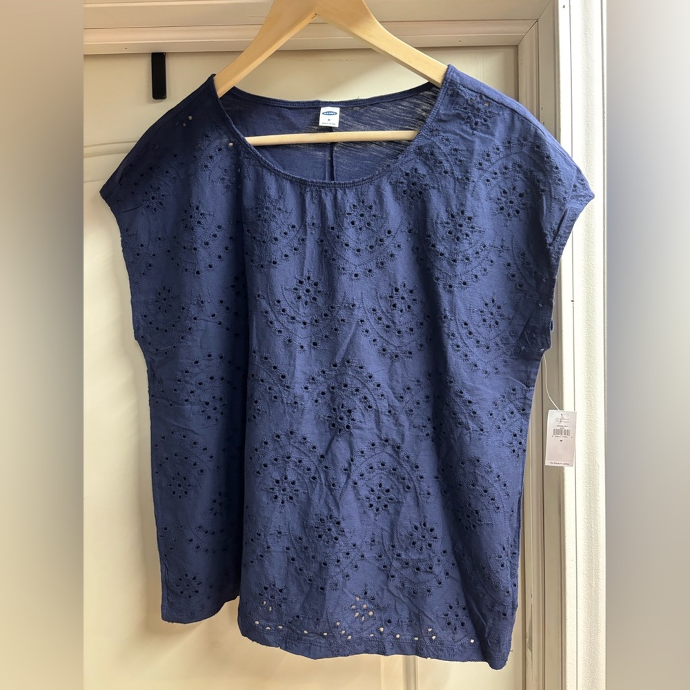 Navy Blue Eyelet Women Top
